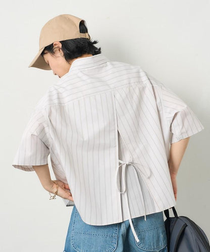 聯名 條紋 後蝴蝶結 短袖襯衫