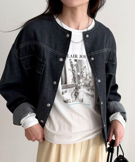 透紗 photo 圖案 長袖T恤