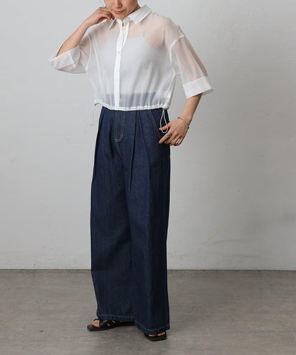 透視面料 寬袖 下襬抽繩 襯衫（復刻款）