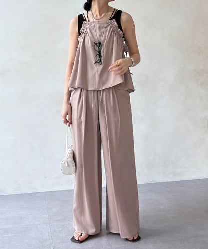 天絲斜紋鬆緊休閒褲