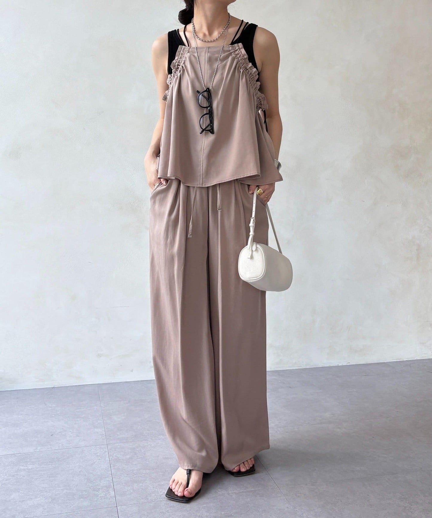 天絲斜紋鬆緊休閒褲