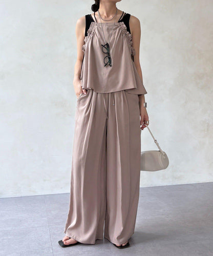 天絲斜紋荷葉邊吊帶上衣