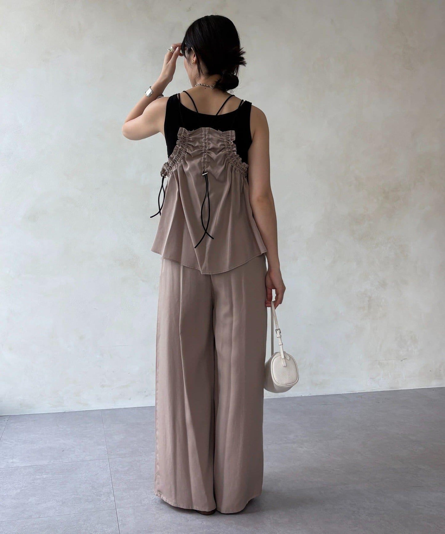 天絲斜紋鬆緊休閒褲