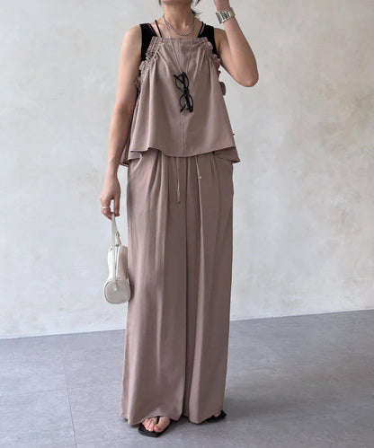 天絲斜紋荷葉邊吊帶上衣