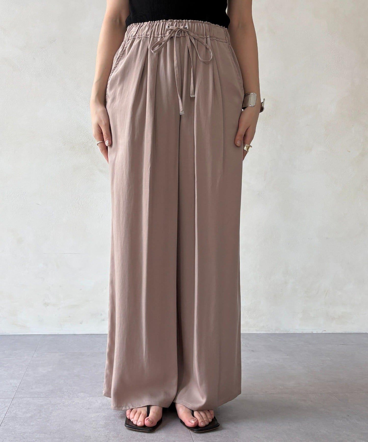 天絲斜紋鬆緊休閒褲