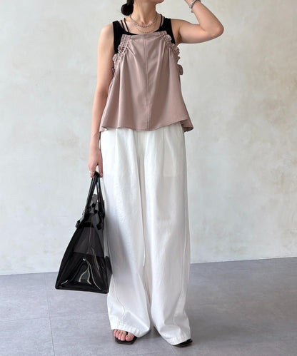 天絲斜紋荷葉邊吊帶上衣