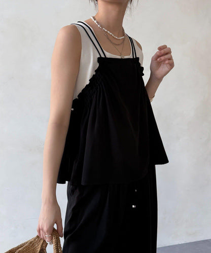 天絲斜紋荷葉邊吊帶上衣