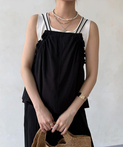 天絲斜紋荷葉邊吊帶上衣