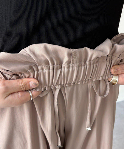 天絲斜紋鬆緊休閒褲