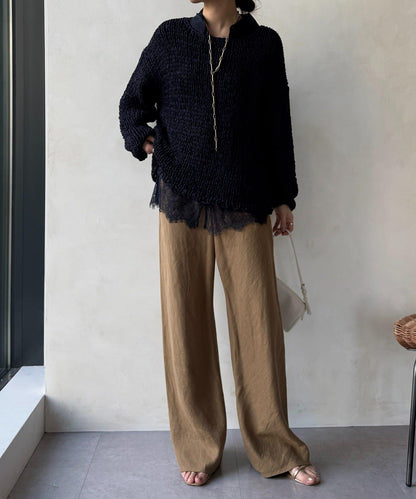 下襬蕾絲拼接 透紗襯衫