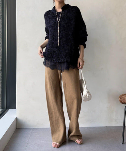 下襬蕾絲拼接 透紗襯衫