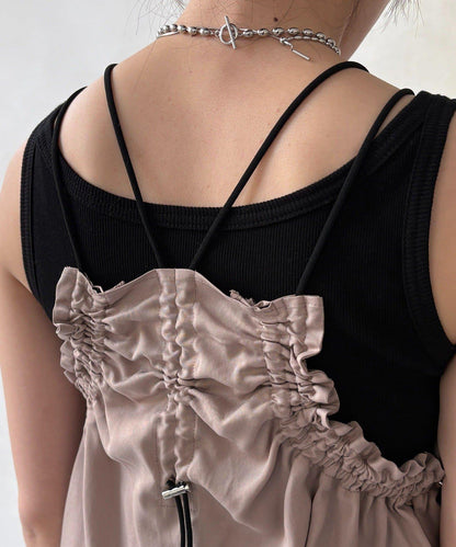 天絲斜紋荷葉邊吊帶上衣