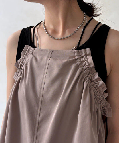 天絲斜紋荷葉邊吊帶上衣