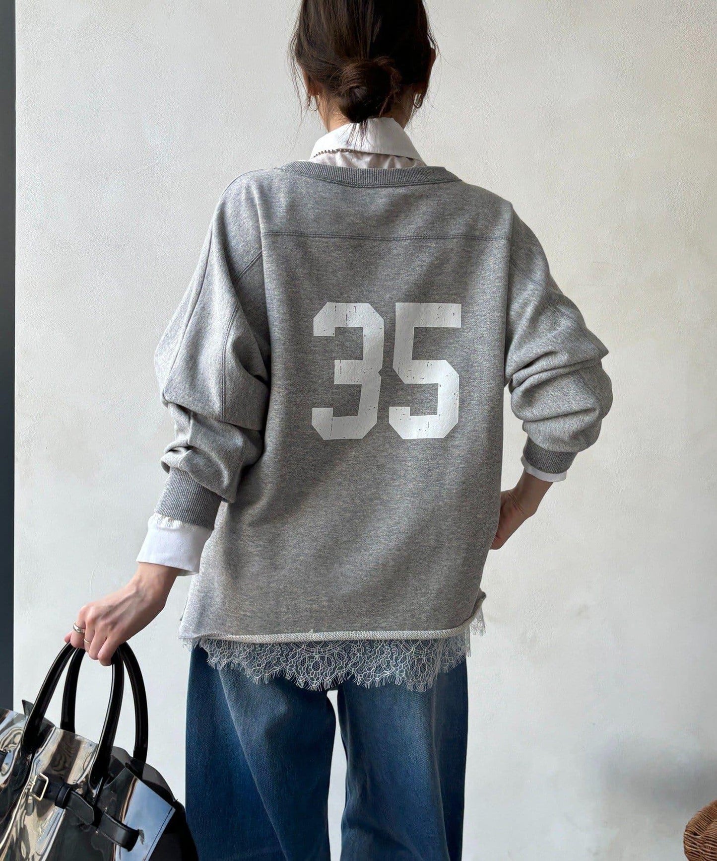 下襬蕾絲拼接 透紗襯衫