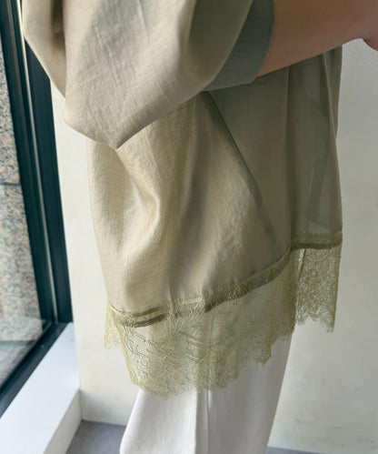 下襬蕾絲拼接 透紗襯衫