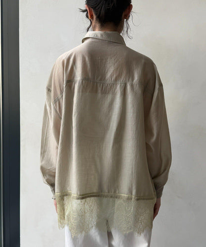 下襬蕾絲拼接 透紗襯衫