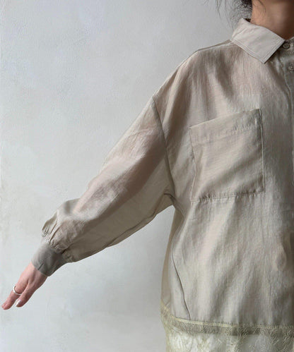 下襬蕾絲拼接 透紗襯衫