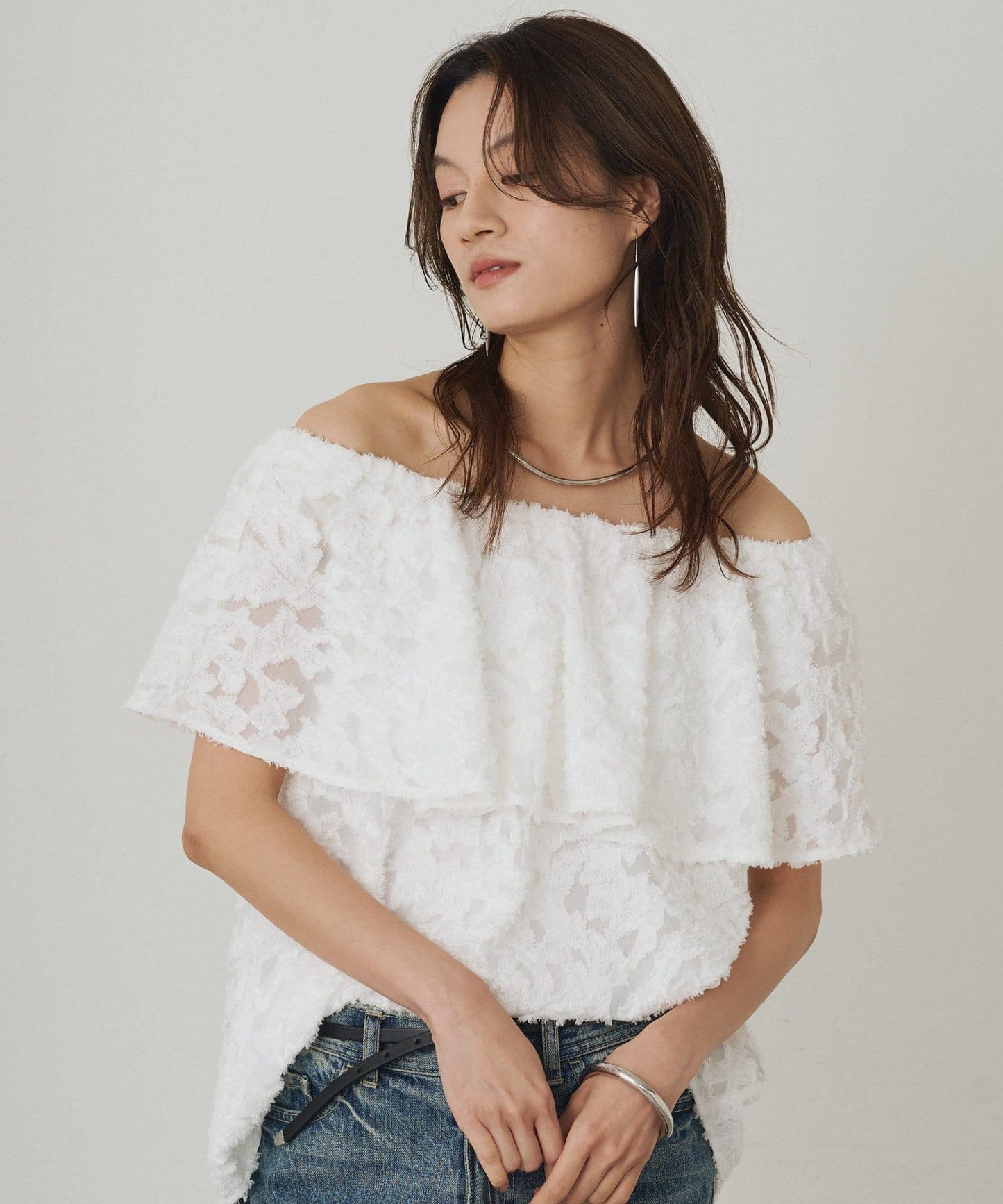 Loungedress 荷葉邊一字肩2WAY襯衫