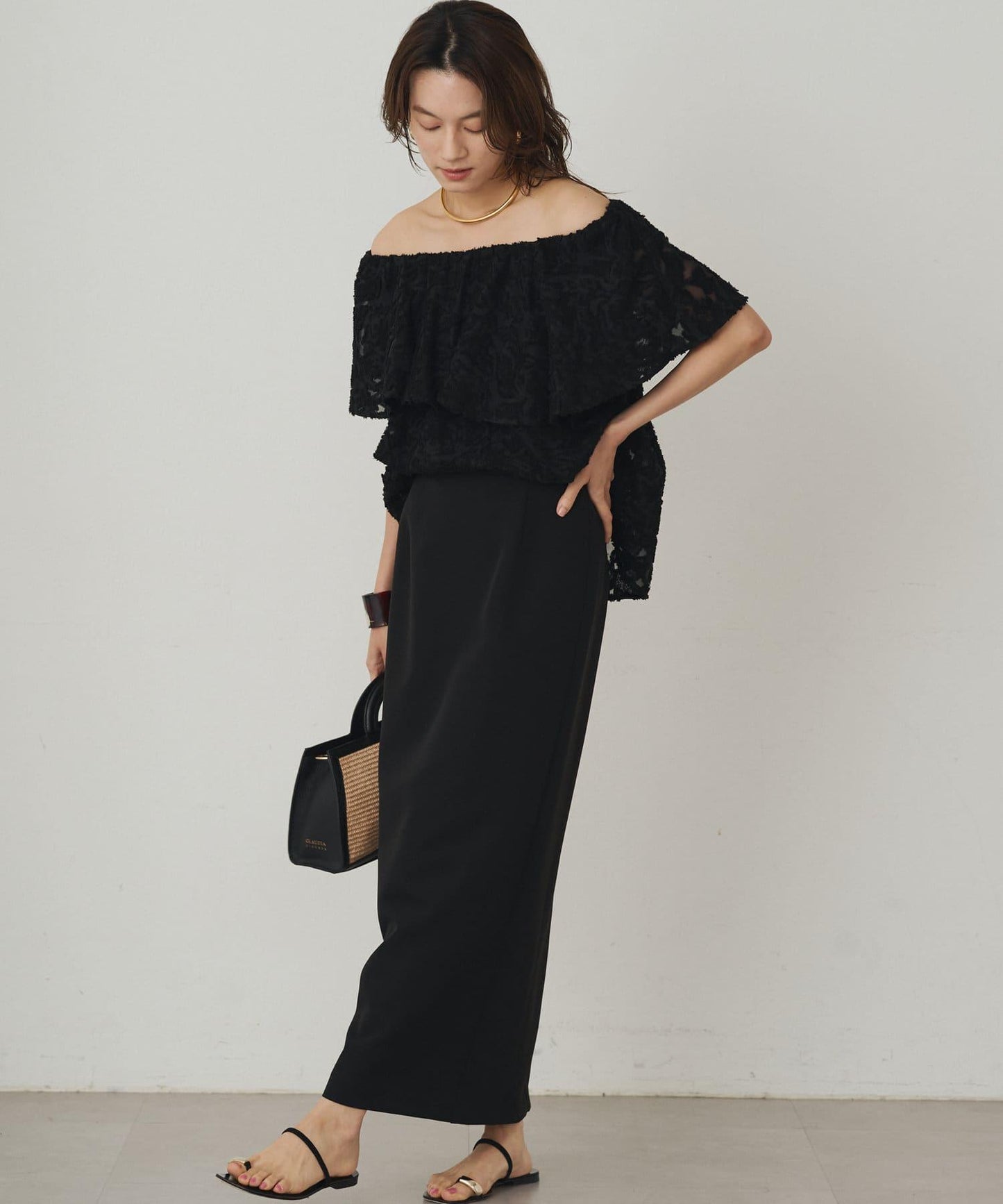 Loungedress 荷葉邊一字肩2WAY襯衫