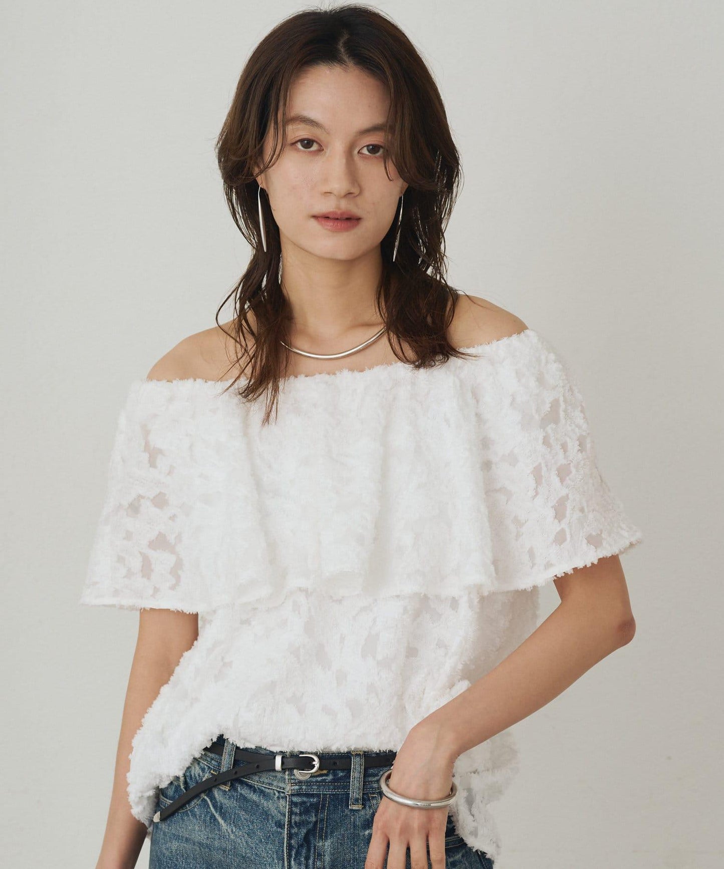 Loungedress 荷葉邊一字肩2WAY襯衫