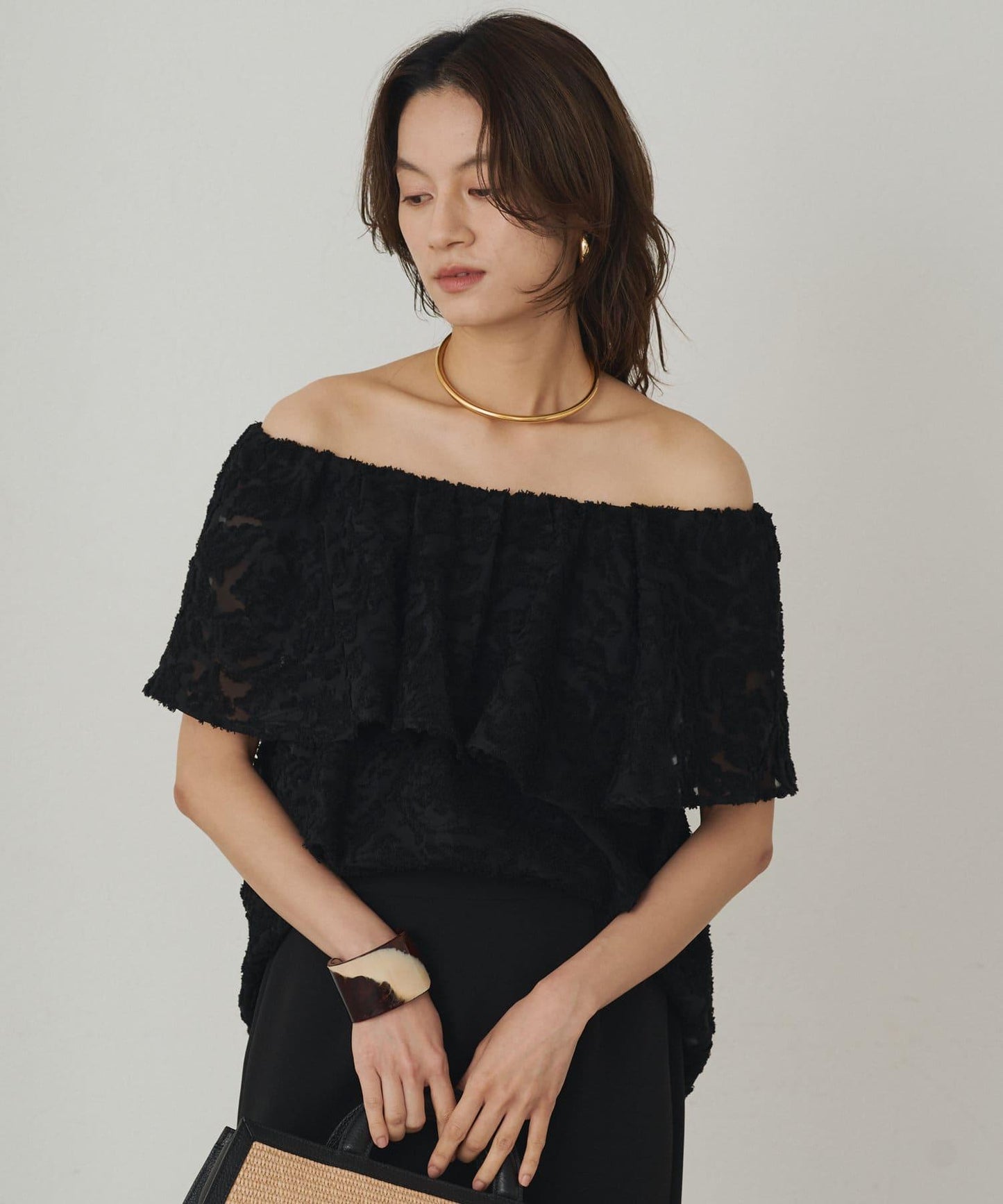 Loungedress 荷葉邊一字肩2WAY襯衫