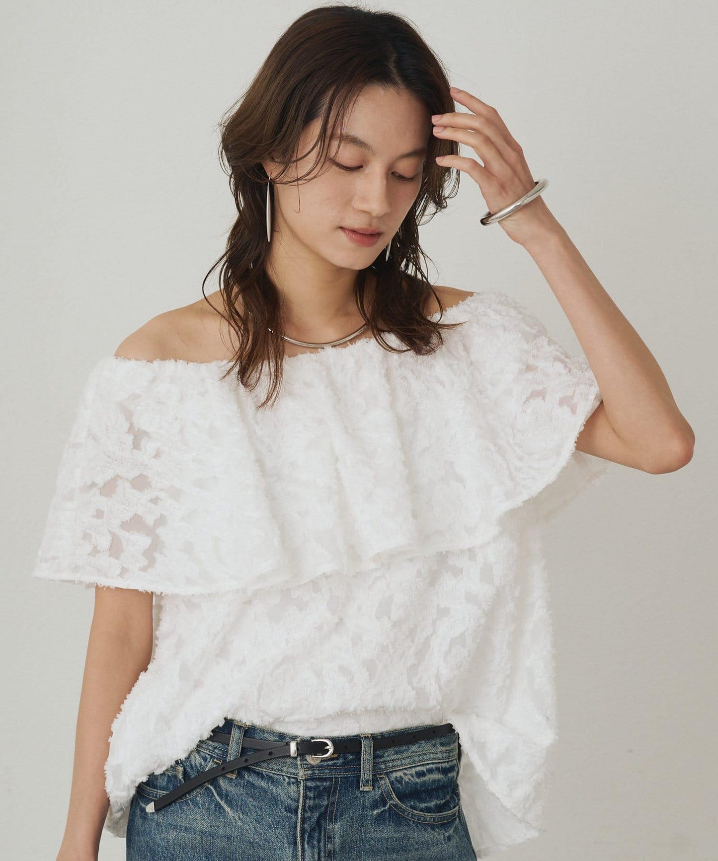 Loungedress 荷葉邊一字肩2WAY襯衫
