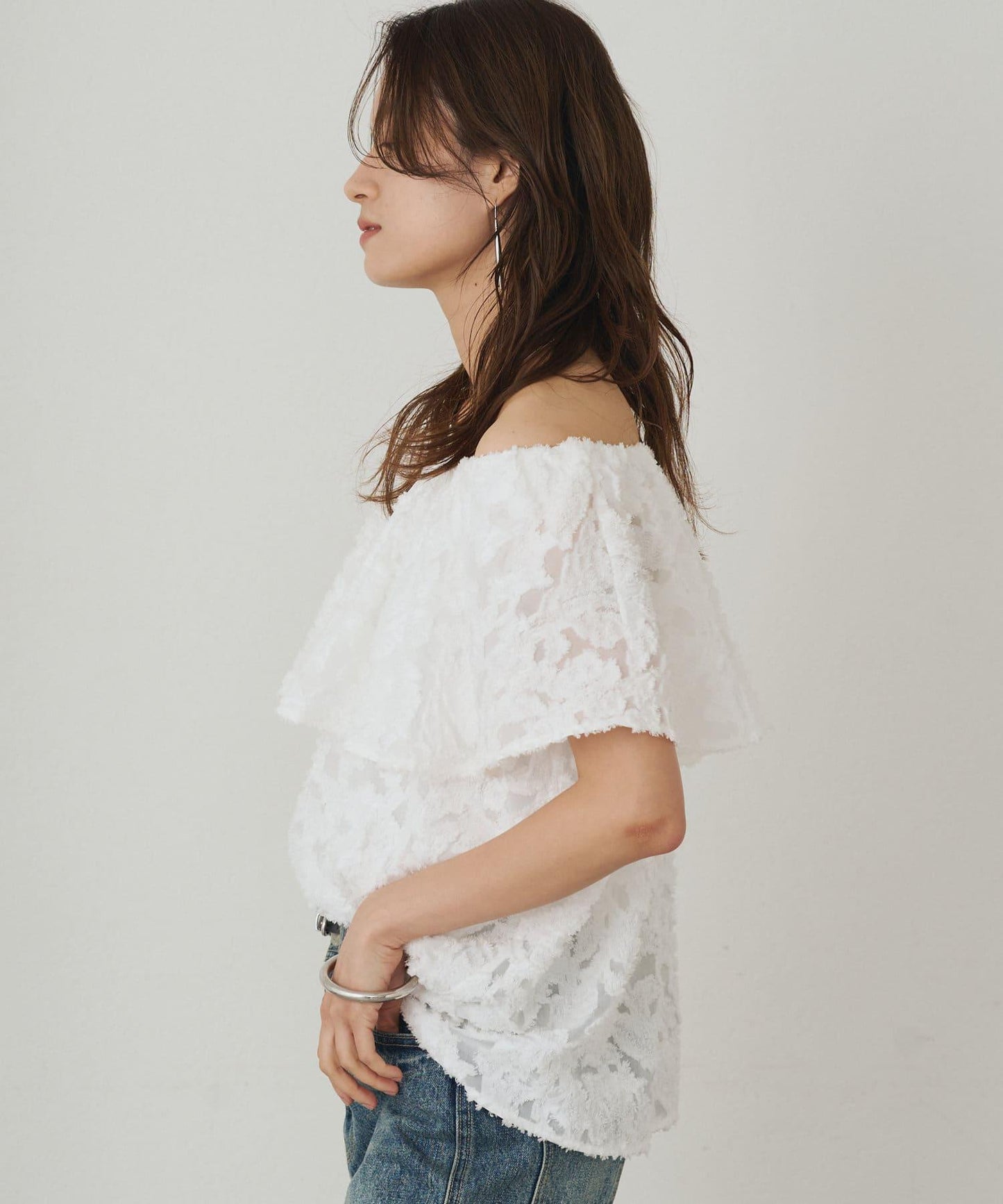 Loungedress 荷葉邊一字肩2WAY襯衫