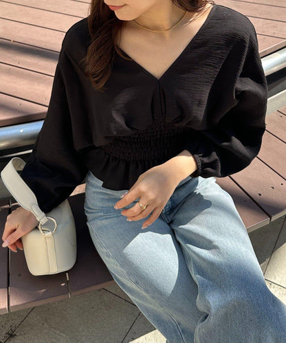 收腰V領女襯衫