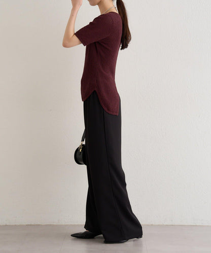 短袖透紗羅紋針織套頭衫