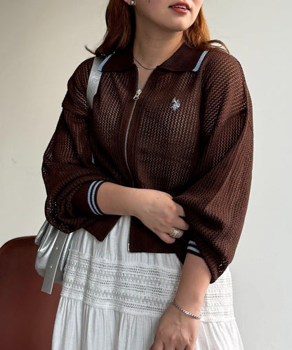 U.S. POLO ASSN. 帶領網眼針織開衫