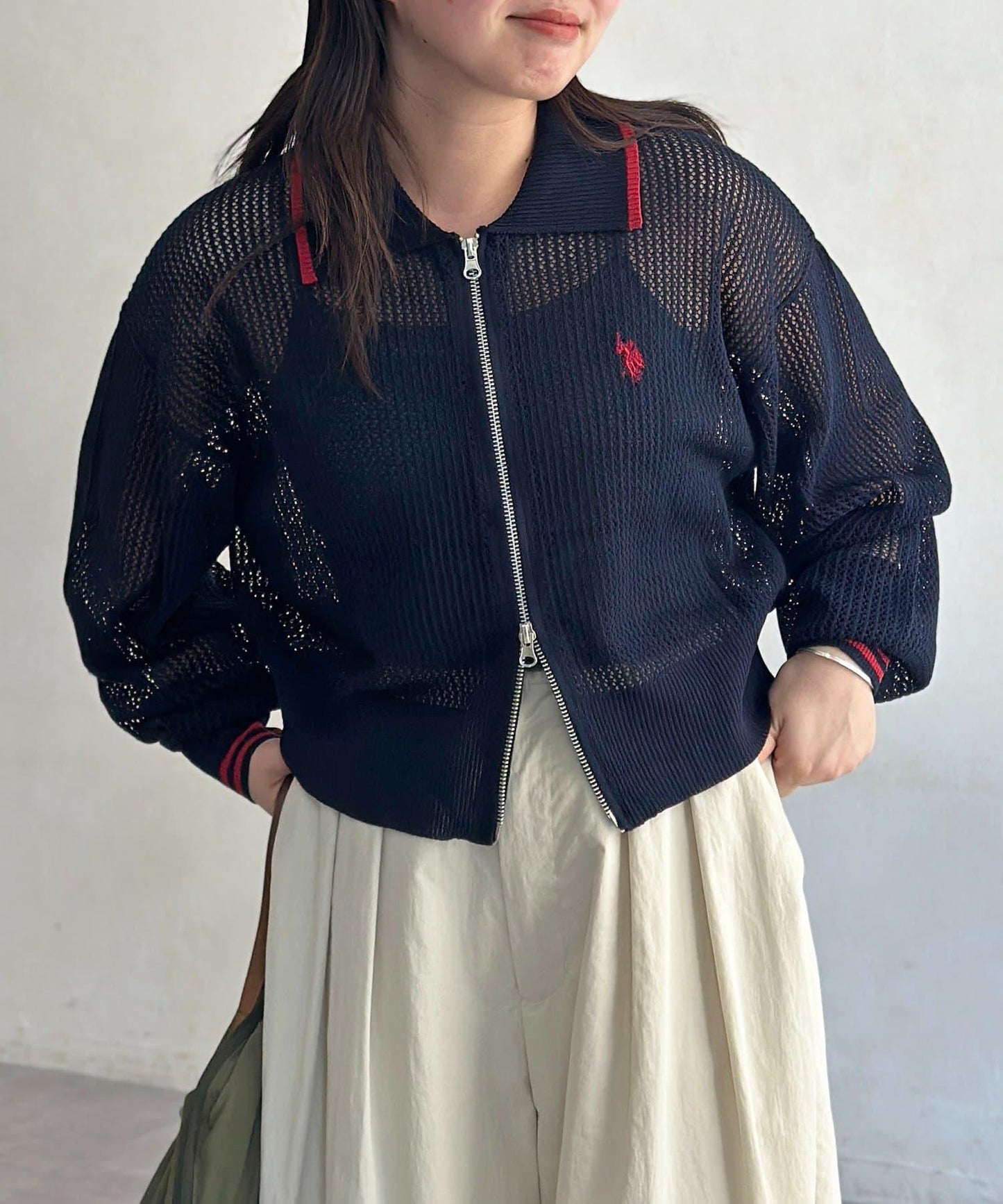 U.S. POLO ASSN. 帶領網眼針織開衫