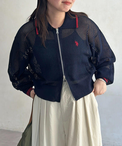U.S. POLO ASSN. 帶領網眼針織開衫