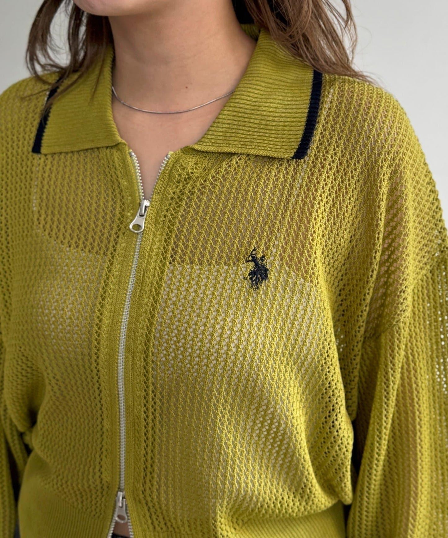 U.S. POLO ASSN. 帶領網眼針織開衫