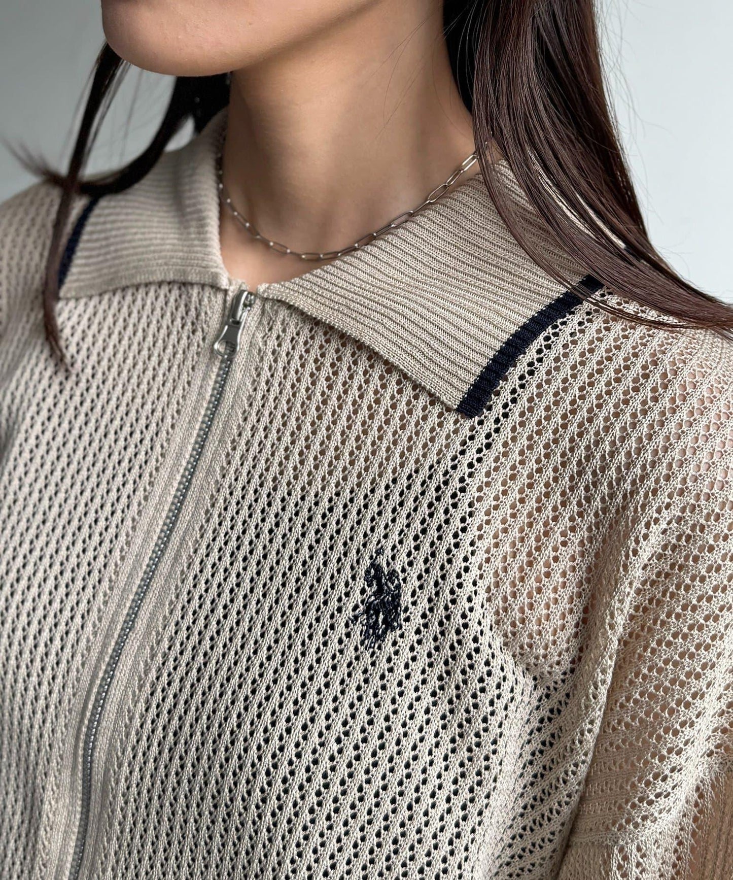U.S. POLO ASSN. 帶領網眼針織開衫