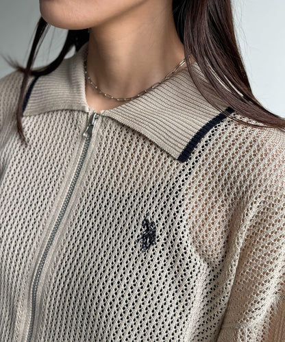 U.S. POLO ASSN. 帶領網眼針織開衫