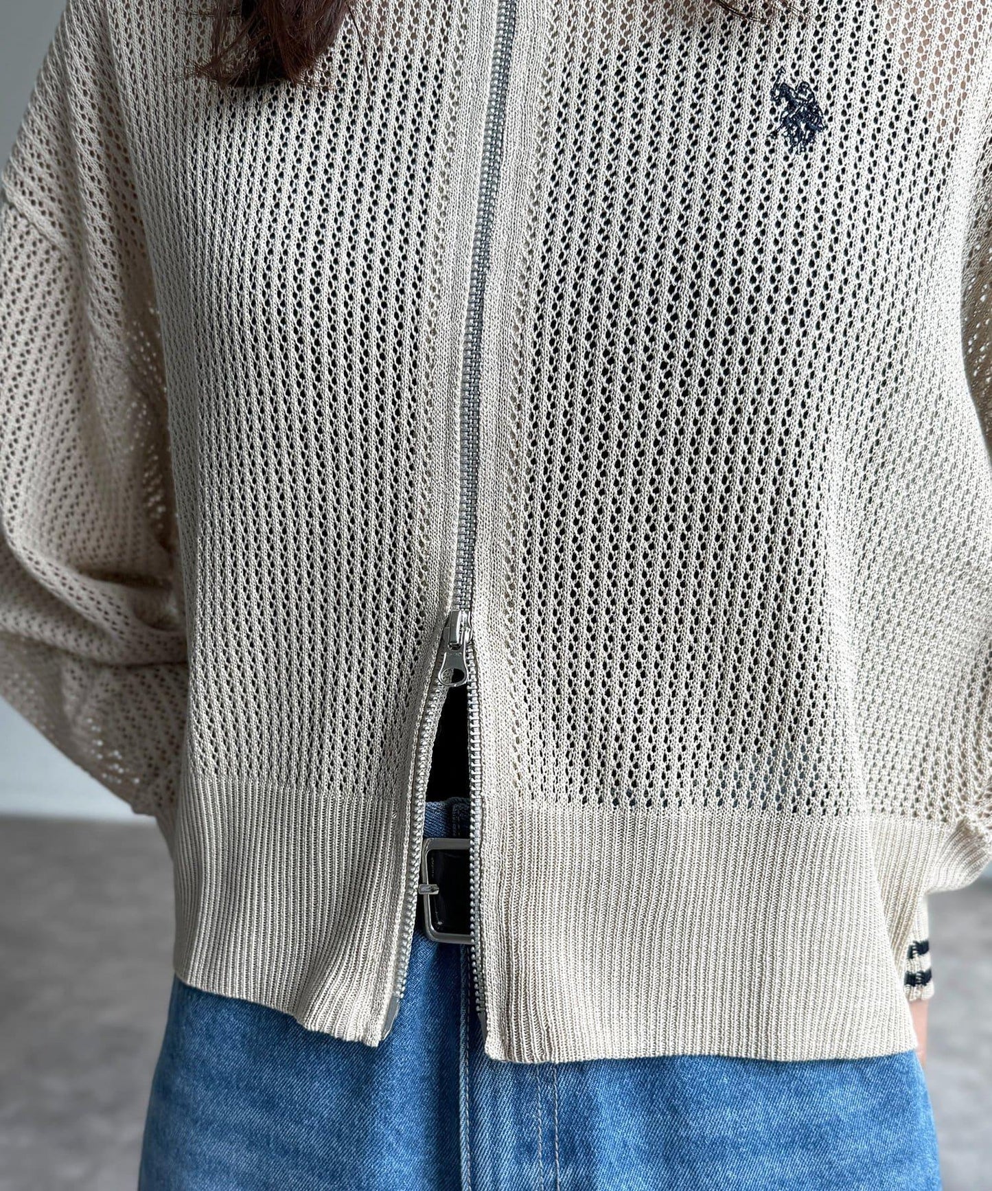 U.S. POLO ASSN. 帶領網眼針織開衫