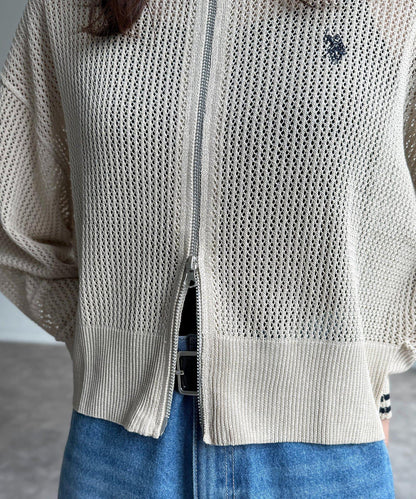 U.S. POLO ASSN. 帶領網眼針織開衫