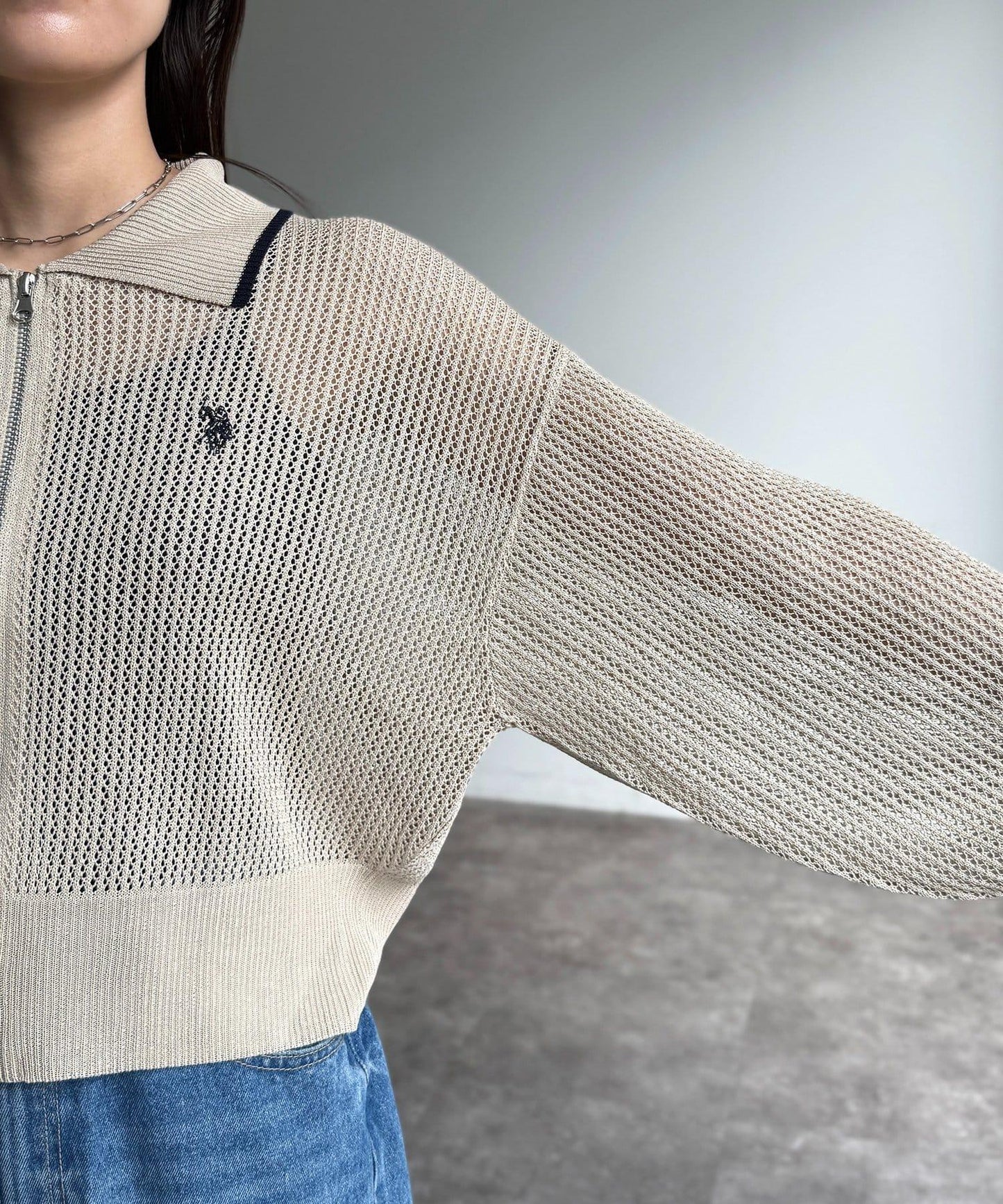 U.S. POLO ASSN. 帶領網眼針織開衫