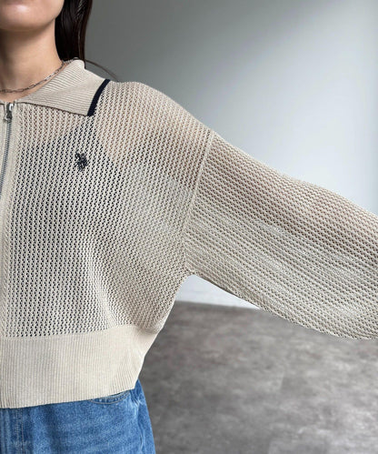 U.S. POLO ASSN. 帶領網眼針織開衫