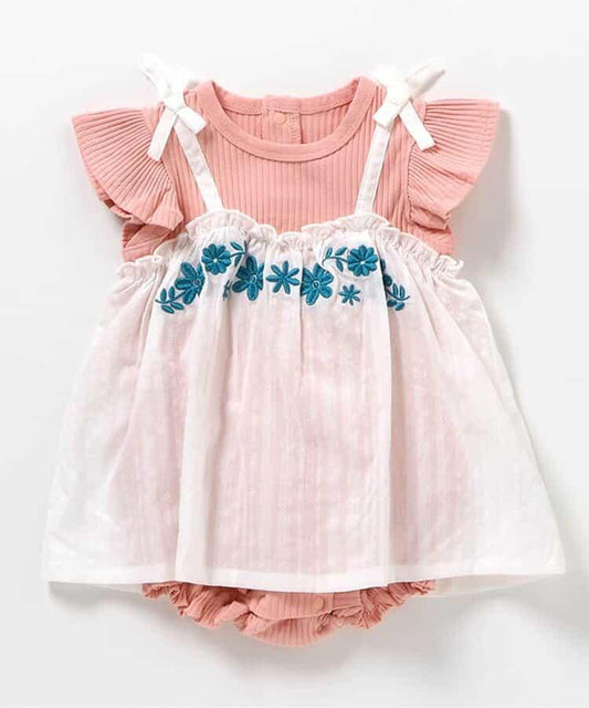 花刺繡吊帶拼接連體衣