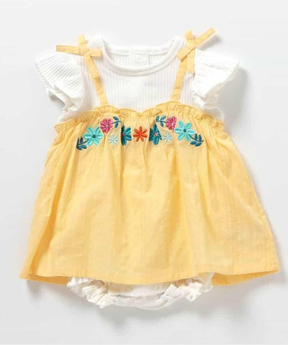 花刺繡吊帶拼接連體衣