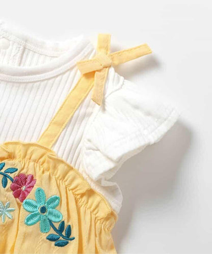 花刺繡吊帶拼接連體衣