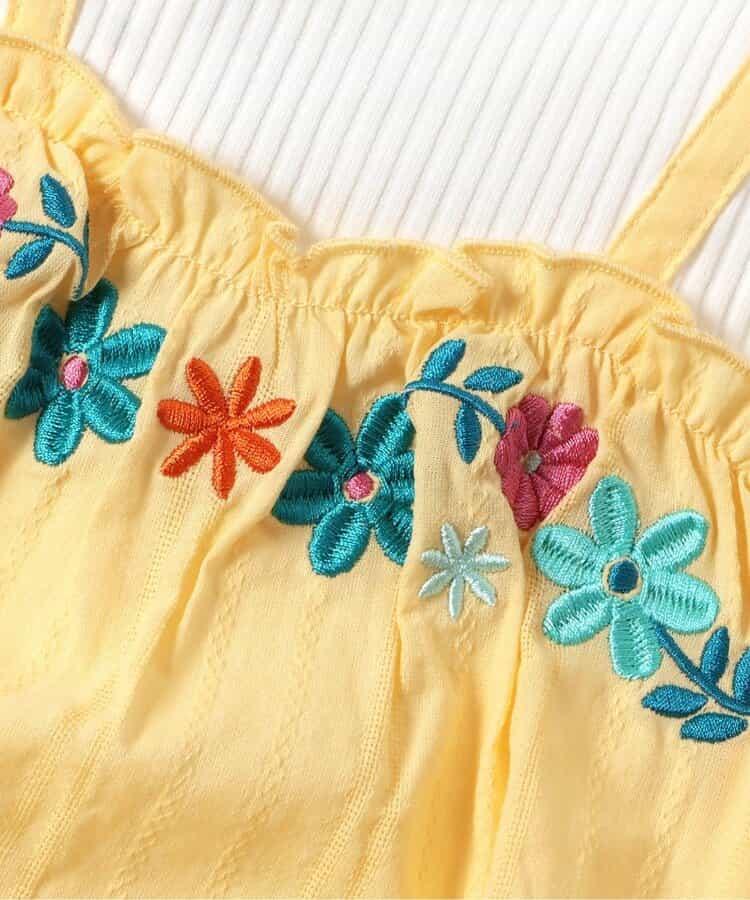花刺繡吊帶拼接連體衣