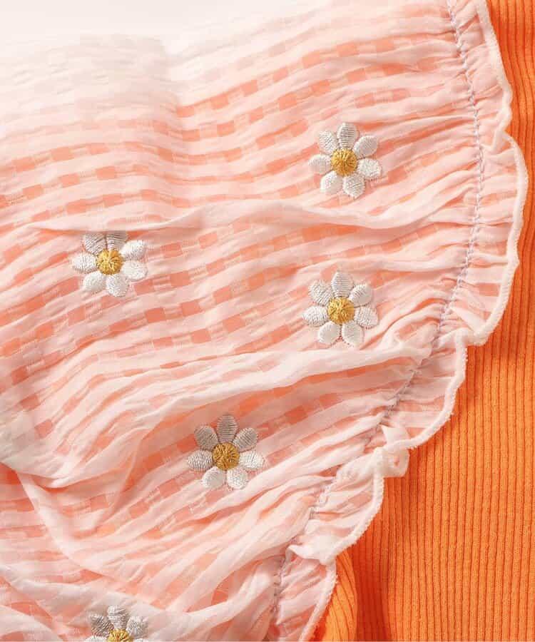 袖部刺繡 透紗袖 T恤