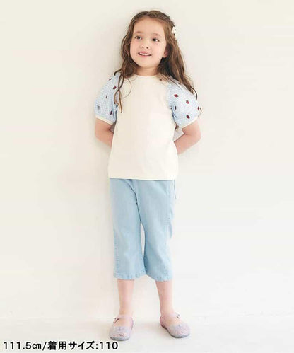 袖部刺繡 透紗袖 T恤