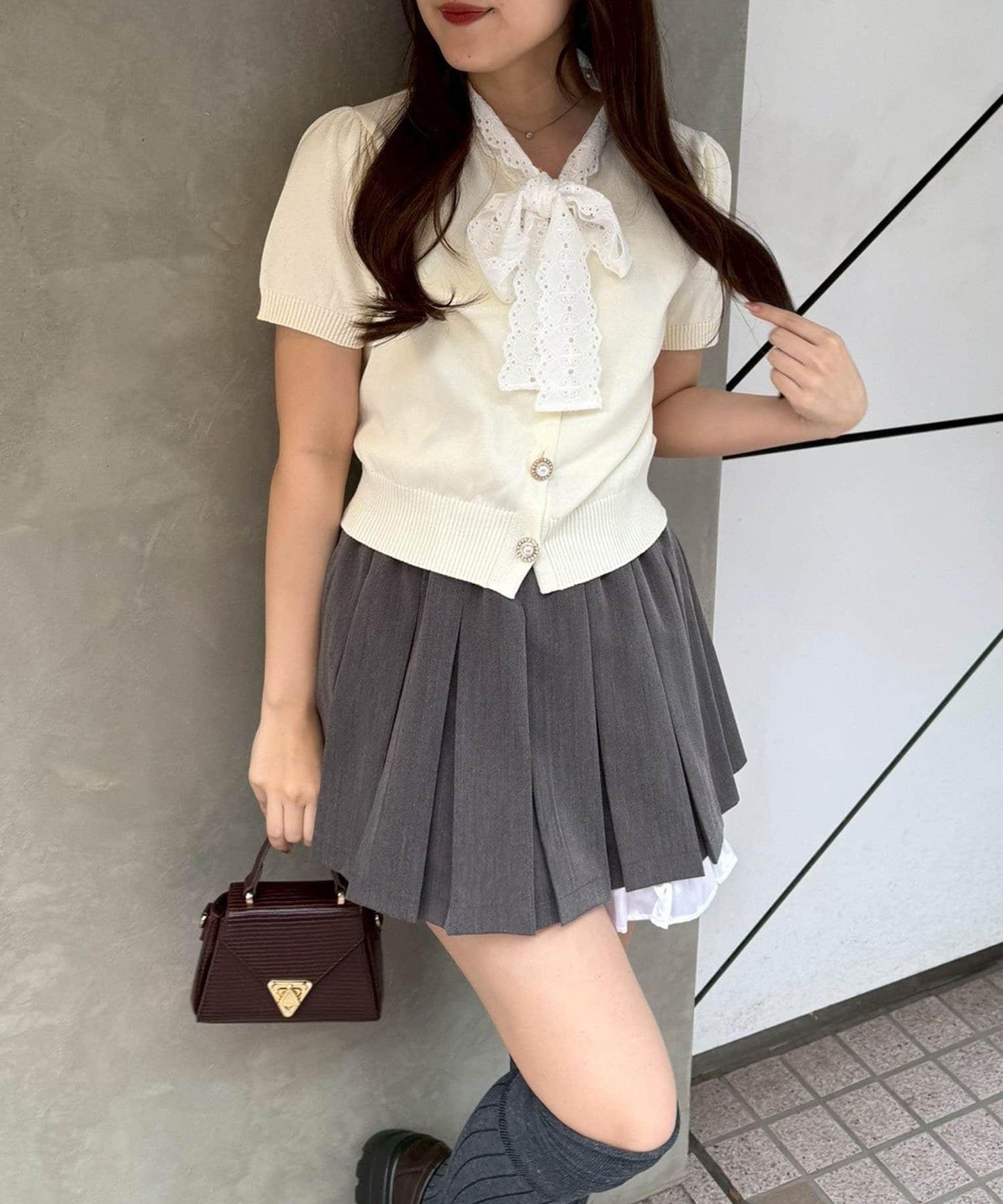 蕾絲蝴蝶結繫帶 針織 針織上衣