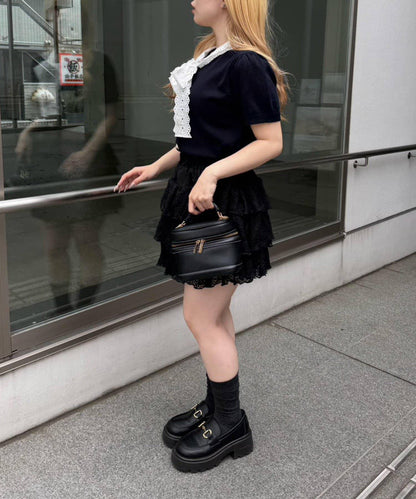 蕾絲蝴蝶結繫帶 針織 針織上衣