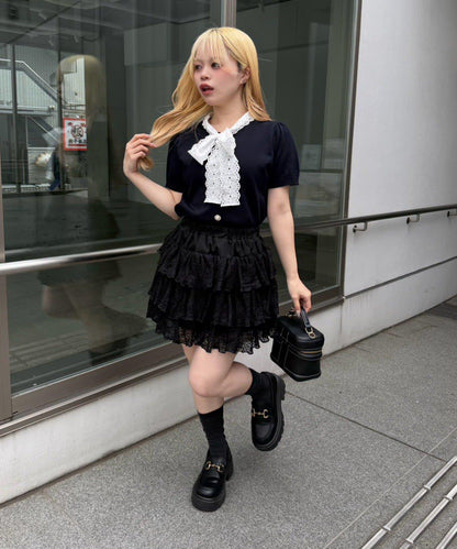 蕾絲蝴蝶結繫帶 針織 針織上衣