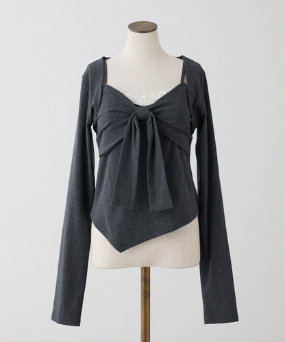 hinano企畫 蝴蝶結設計小披肩套裝上衣