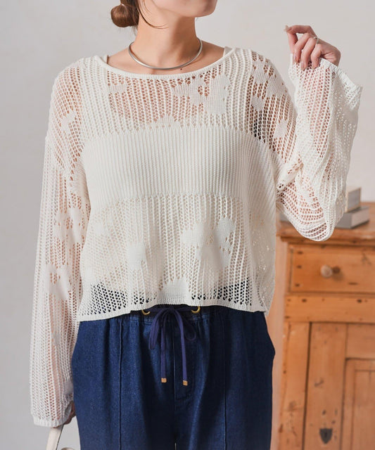 花卉網眼針織上衣